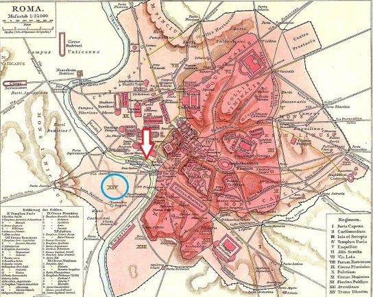 Map of Rome with arrow