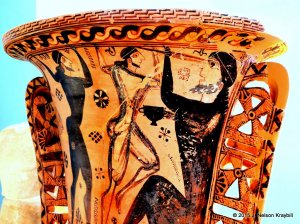 Museum Collection: Archaeological Museum of Eleusis, Eleusis, Greece Catalogue Number: TBA Beazley Archive Number: -- Ware: Proto-Attic Black Figure Shape: Amphora Painter: -- Date: ca 650 BC Period: Archaic SUMMARY Odysseus and his men blind the Kyklops Polyphemos with a stake.